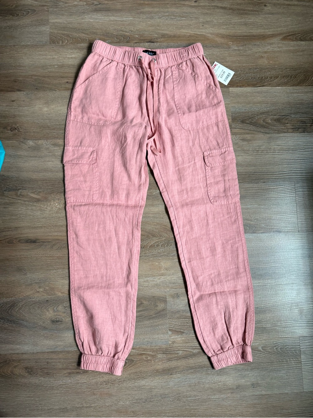 Womens Pink Drawstring Cargo Joggers